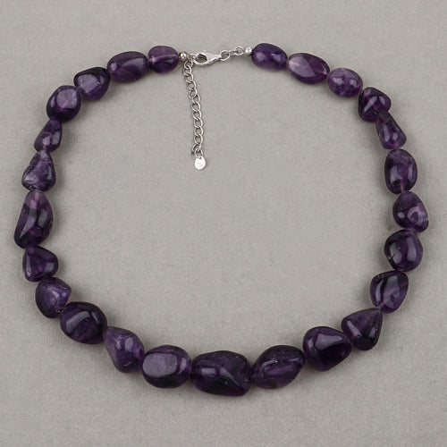 Collier en perles d'améthyste brute authentique en argent sterling