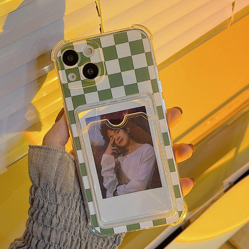 Funda de teléfono de silicona delgada y glamorosa con soporte para tarjetas para iPhone