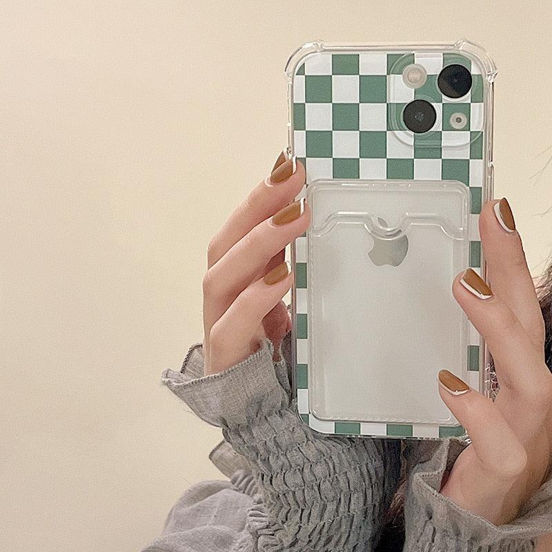 Funda de teléfono de silicona delgada y glamorosa con soporte para tarjetas para iPhone