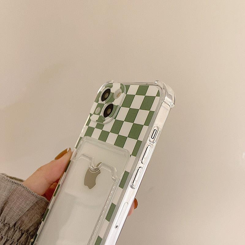 Funda de teléfono de silicona delgada y glamorosa con soporte para tarjetas para iPhone
