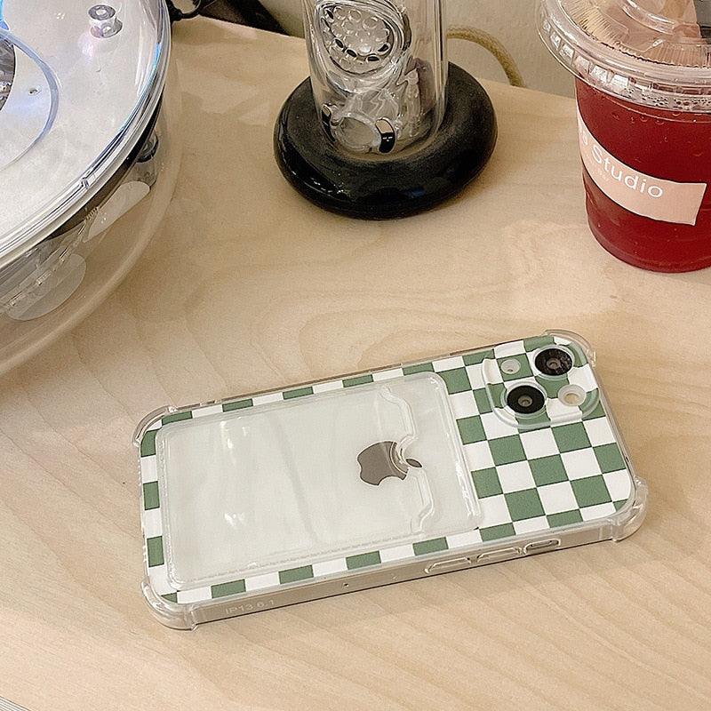 Funda de teléfono de silicona delgada y glamorosa con soporte para tarjetas para iPhone