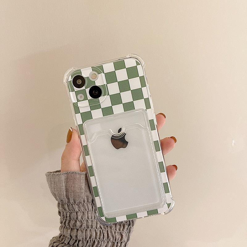Funda de teléfono de silicona delgada y glamorosa con soporte para tarjetas para iPhone