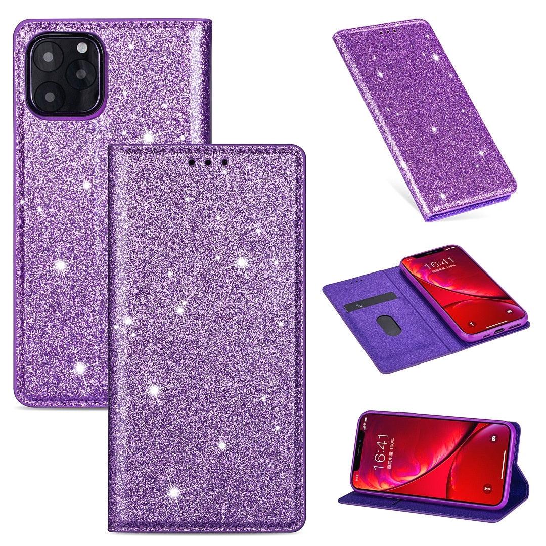 Glitter Leather Magnetic Flip Case for iPhone 14/13/12/11
