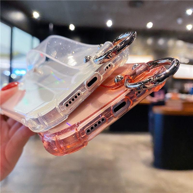 Glitter Wrist Strap Transparent Shockproof Phone Case for iPhone