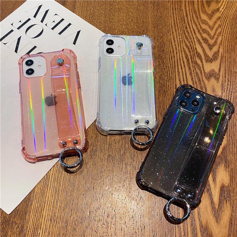 Glitter Wrist Strap Transparent Shockproof Phone Case for iPhone