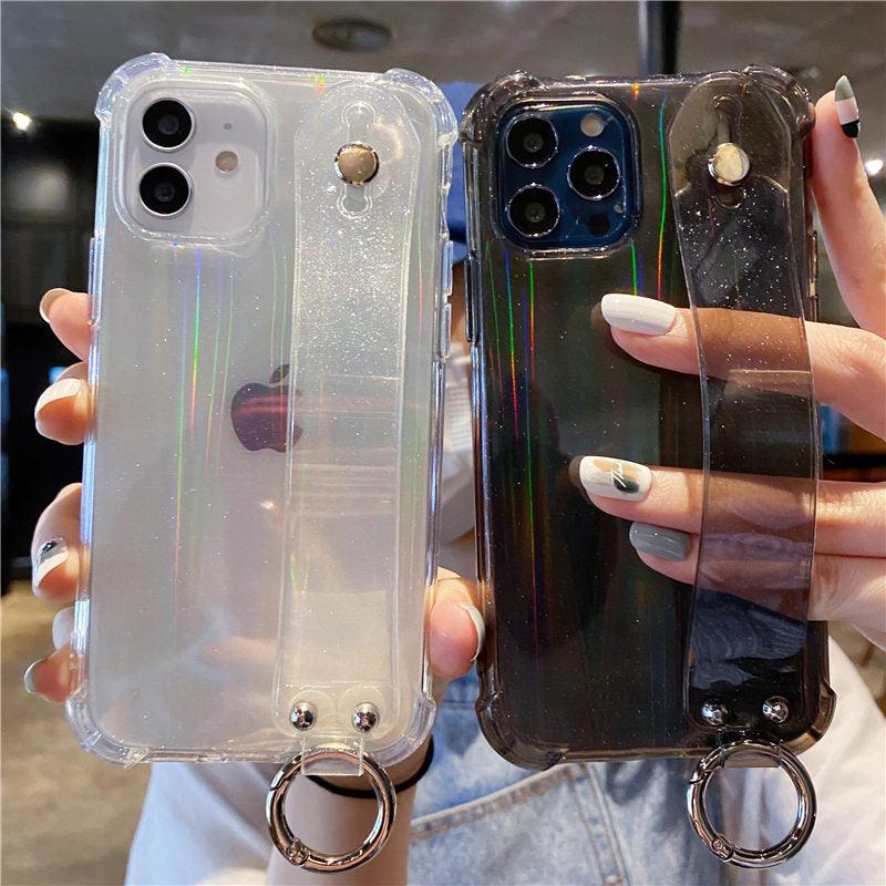 Glitter Wrist Strap Transparent Shockproof Phone Case for iPhone