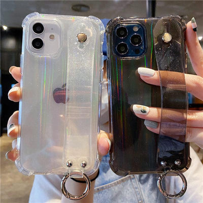 Glitter Wrist Strap Transparent Shockproof Phone Case for iPhone