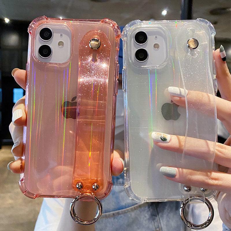 Glitter Wrist Strap Transparent Shockproof Phone Case for iPhone