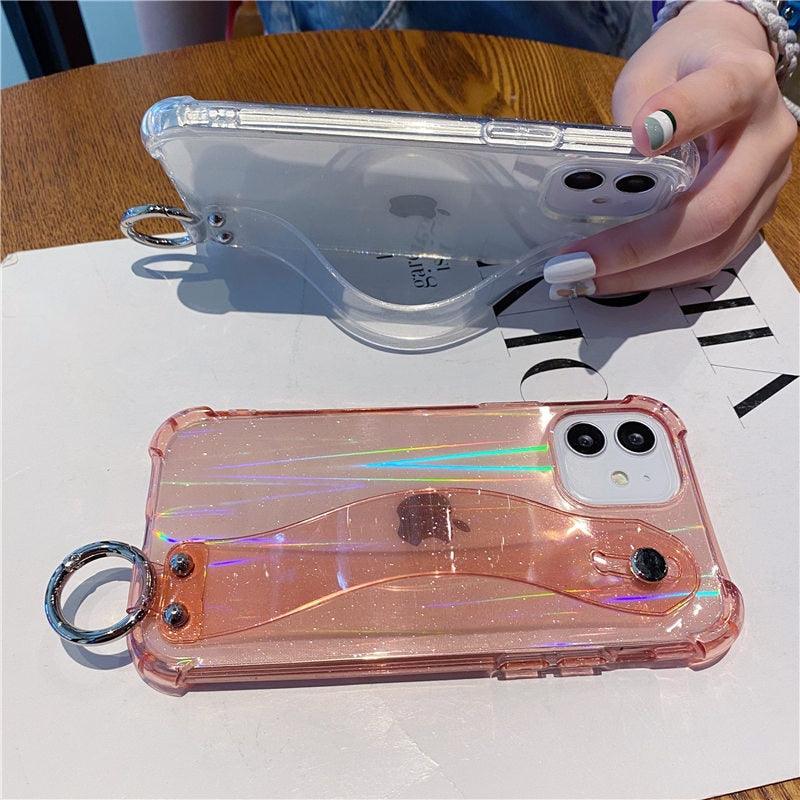 Glitter Wrist Strap Transparent Shockproof Phone Case for iPhone