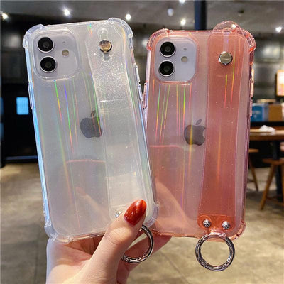 Glitter Wrist Strap Transparent Shockproof Phone Case for iPhone