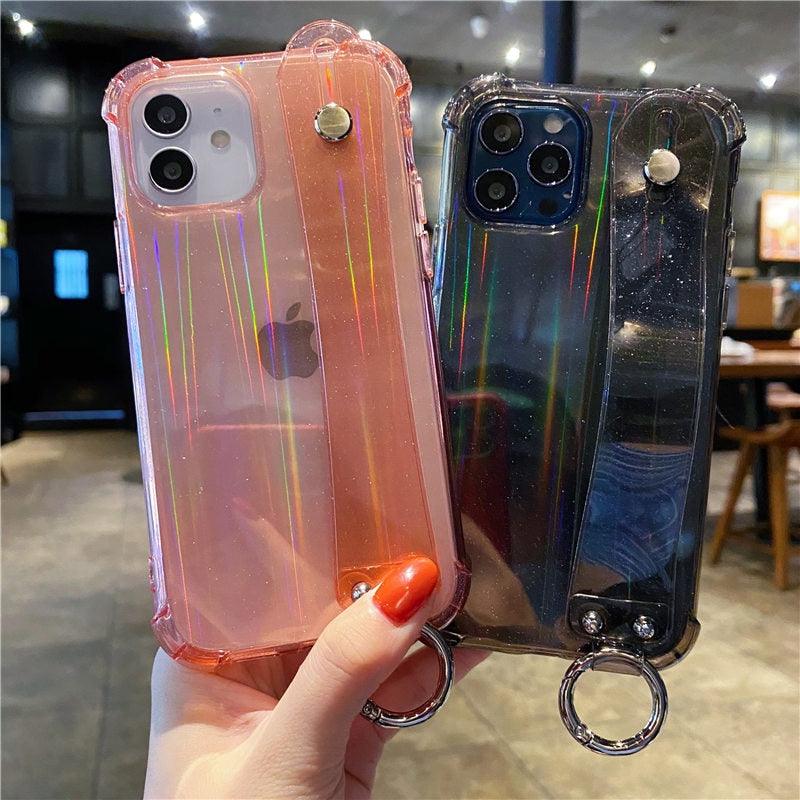 Glitter Wrist Strap Transparent Shockproof Phone Case for iPhone