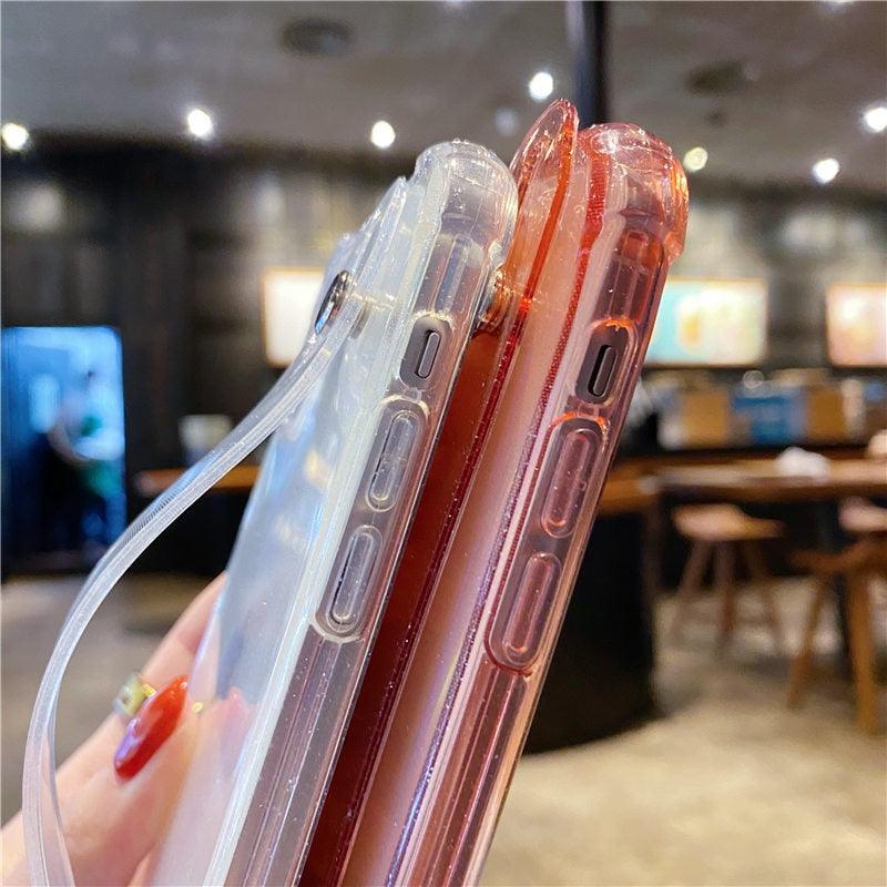 Glitter Wrist Strap Transparent Shockproof Phone Case for iPhone