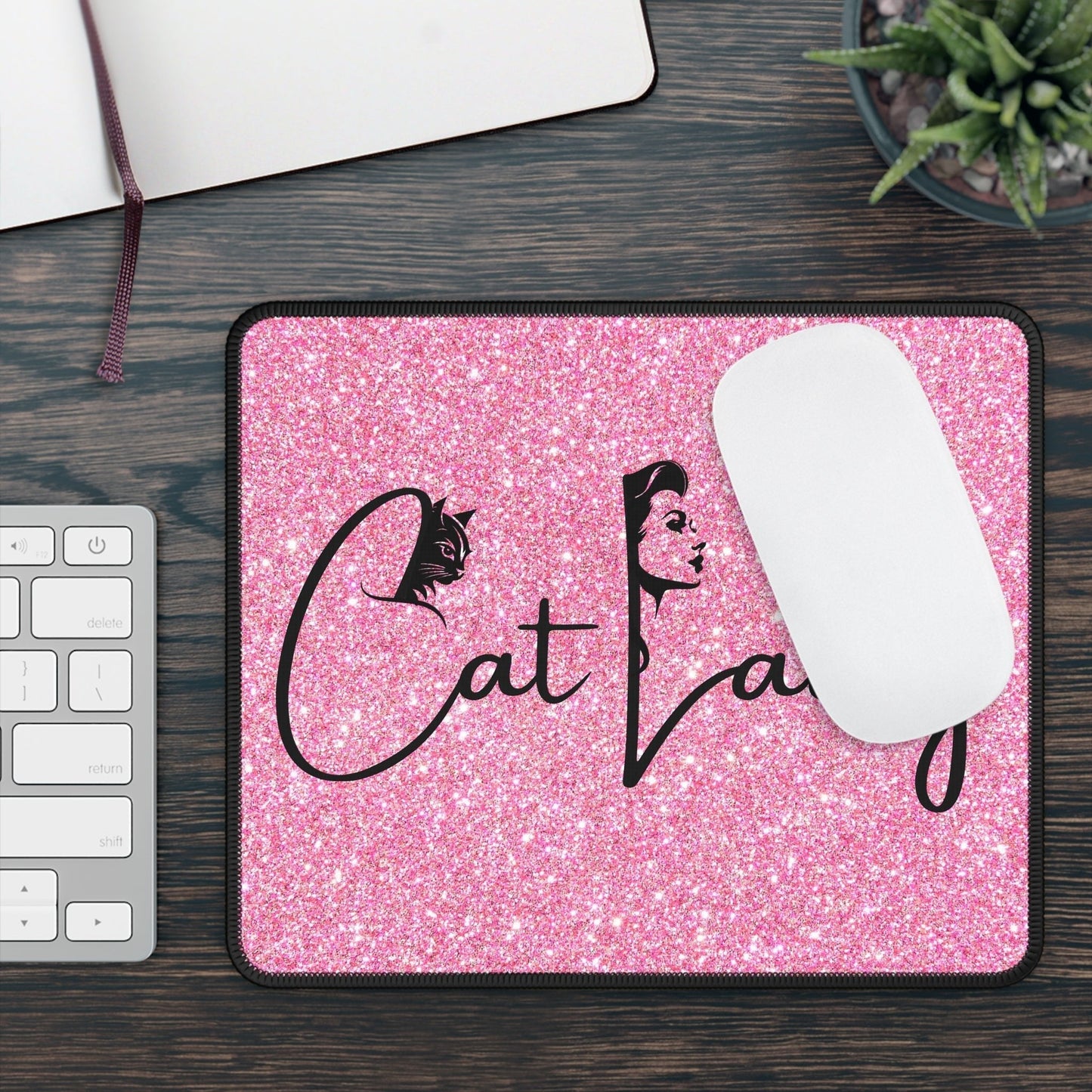 Glittery Cat Lady Gaming Mouse Pad for Cat Lovers