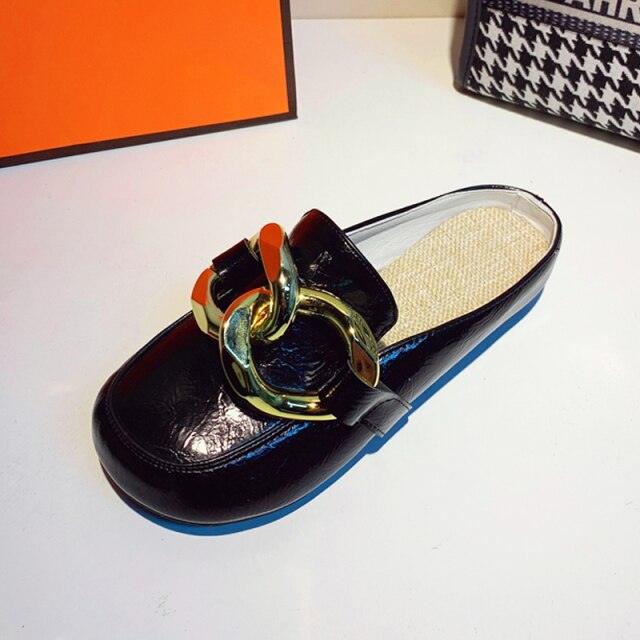 Elegant Gold Chain Closed Toe Mules for Women - Comfortable Slip-On Slippers - Korvel