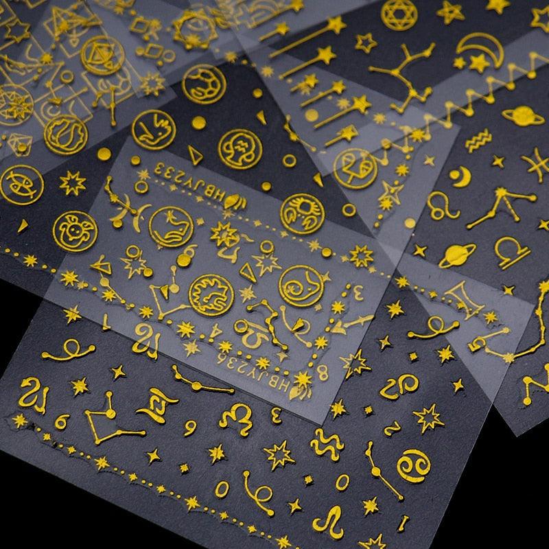 Calcomanías de Uñas 3D Estrella y Luna Dorada - Decoraciones de Arte de Uñas Premium
