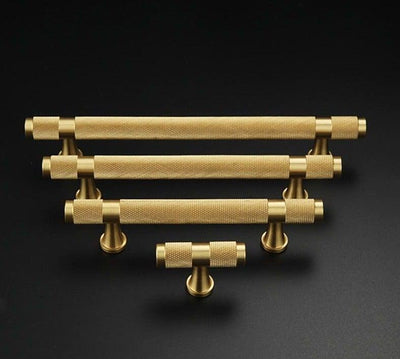 Brushed Brass Knurled Cabinet Handles and Drawer Pulls