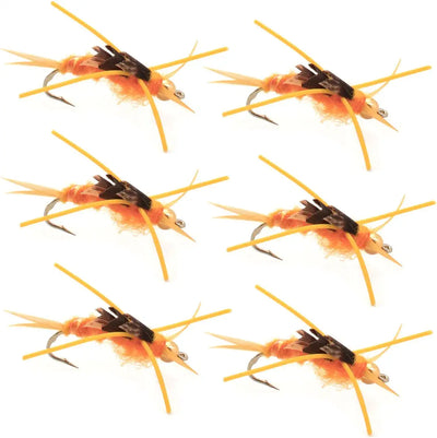 Premium Gold Bead Kaufmann's Stonefly Nymphs with Rubber Legs - Set of 6 Size 6 Wet Flies - Korvel