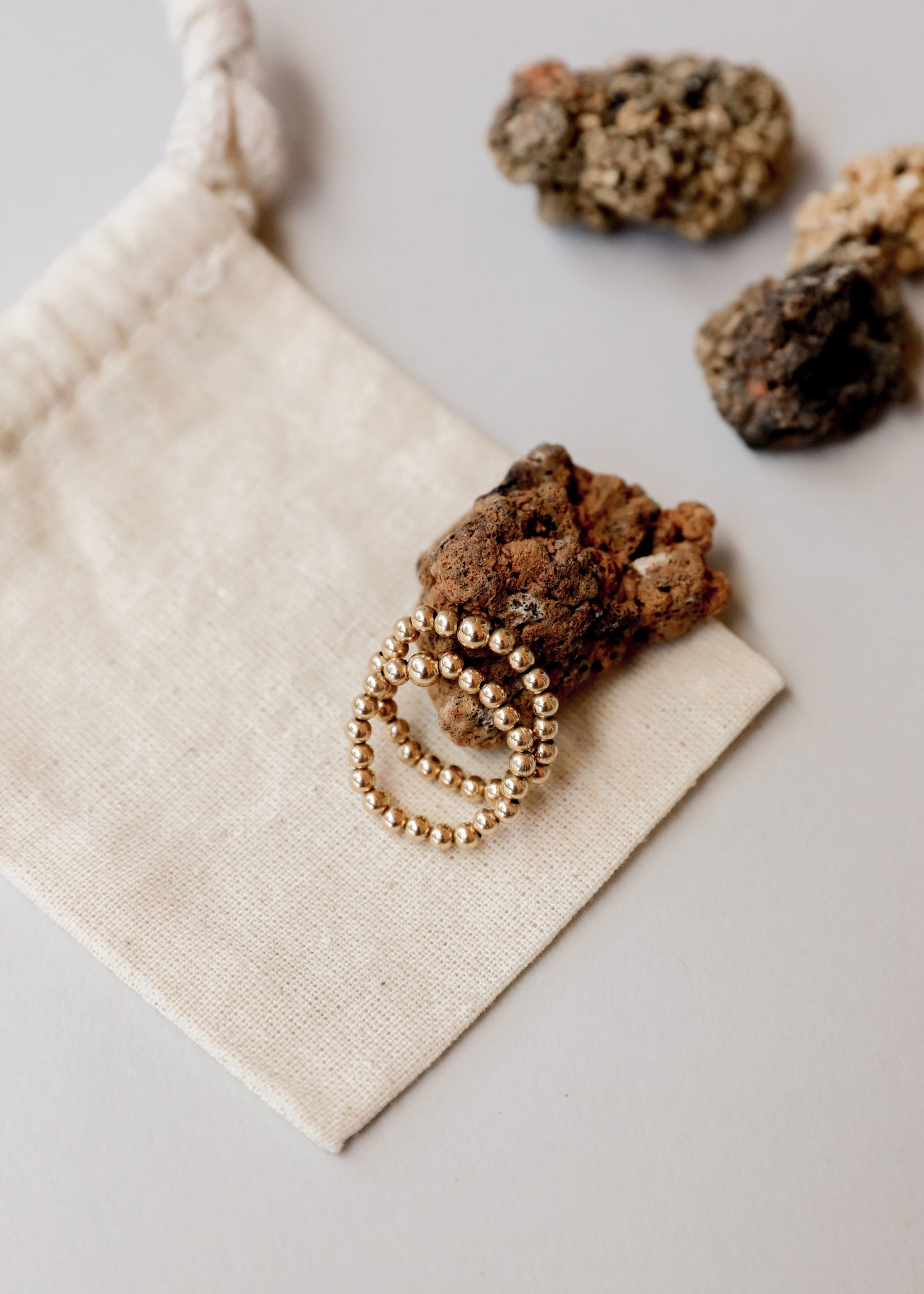 14k Gold Filled Beaded Stretch Ring - Stackable Elegance