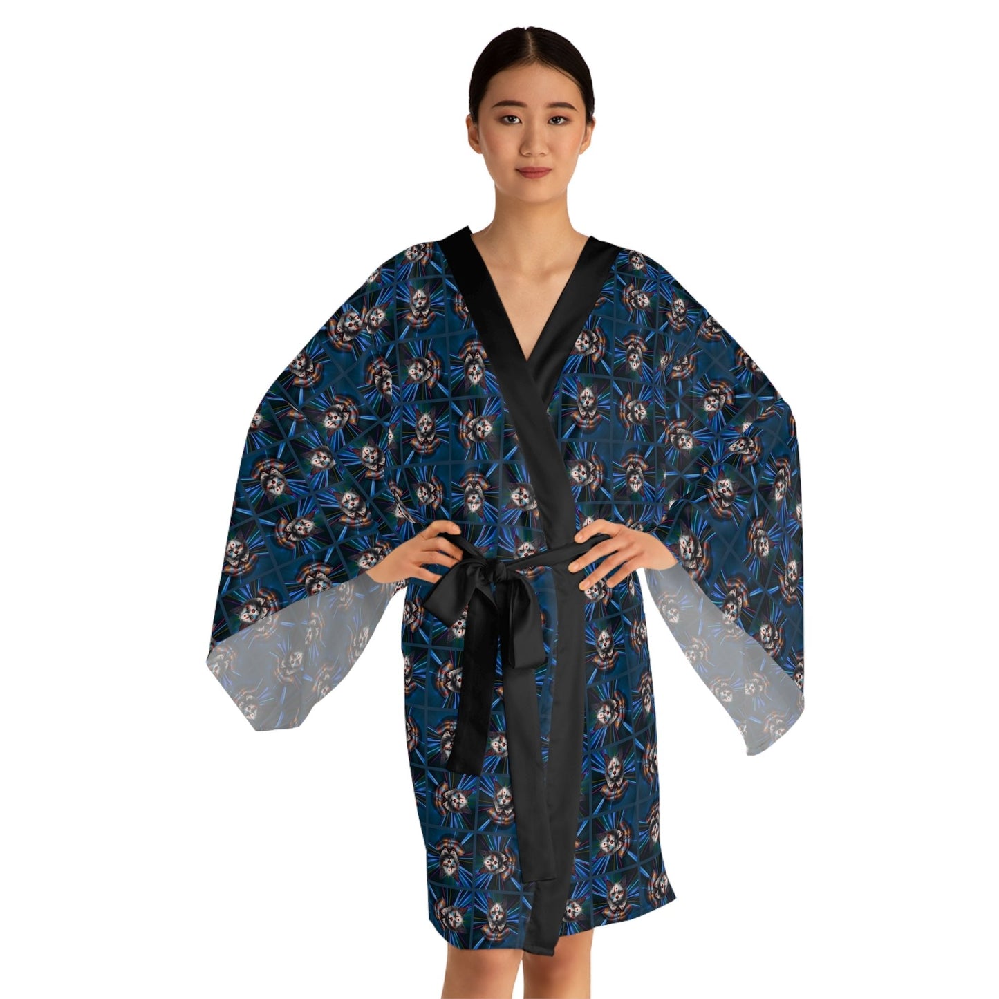Gothic Clown Cat Print Long Sleeve Kimono Robe