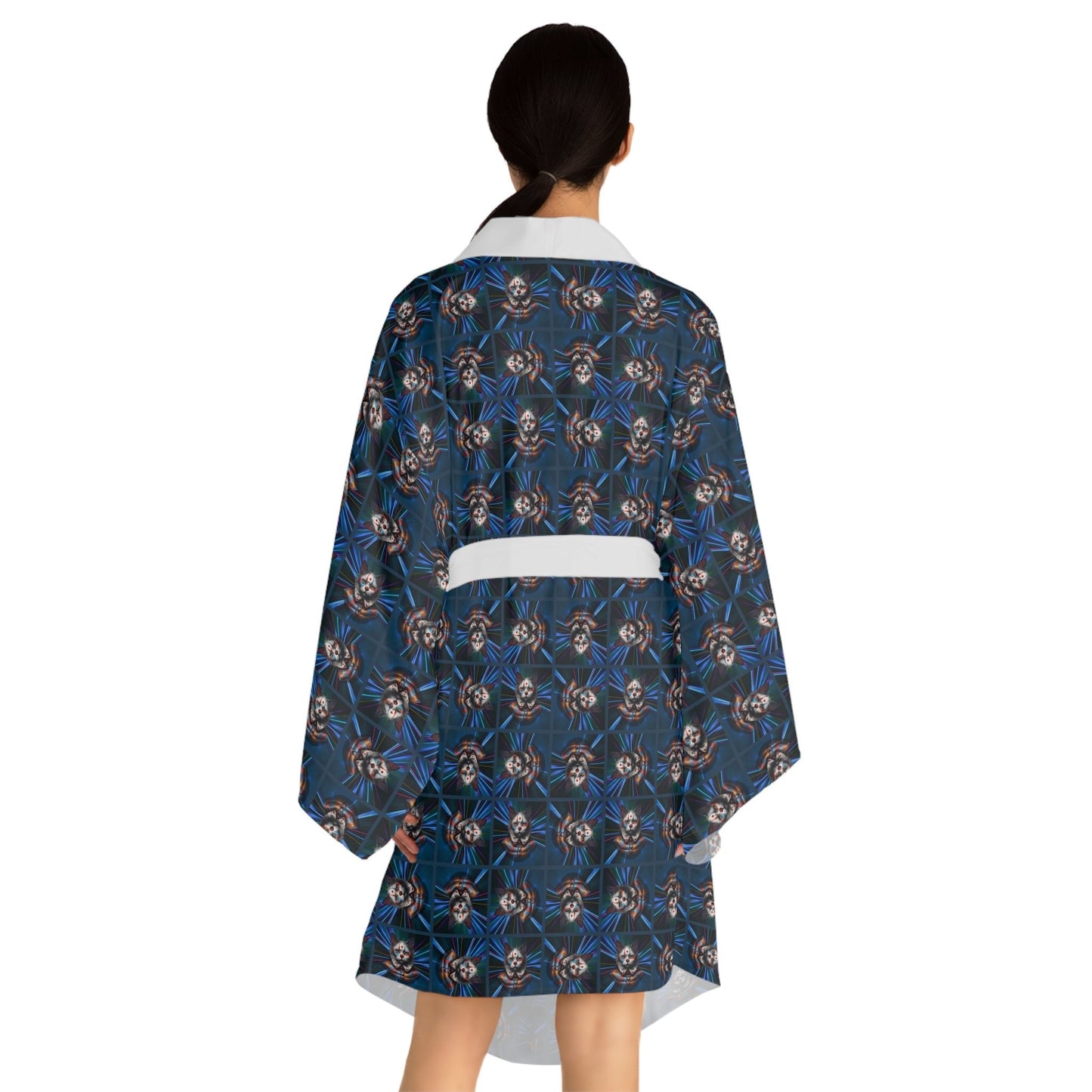 Gothic Clown Cat Print Long Sleeve Kimono Robe