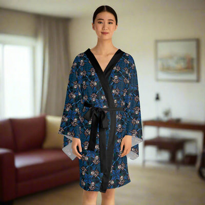 Gothic Clown Cat Print Long Sleeve Kimono Robe