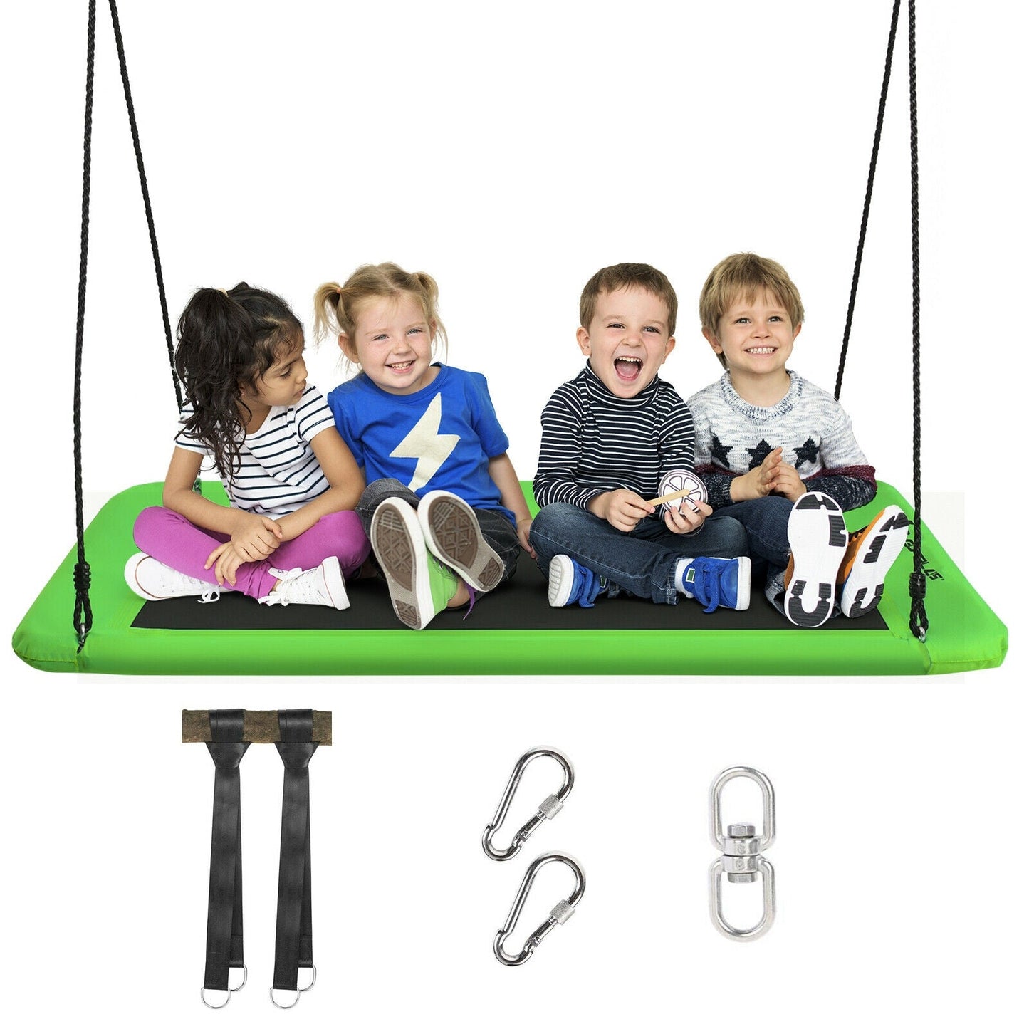 60-Inch Outdoor Platform Tree Swing with Hanging Straps - Green