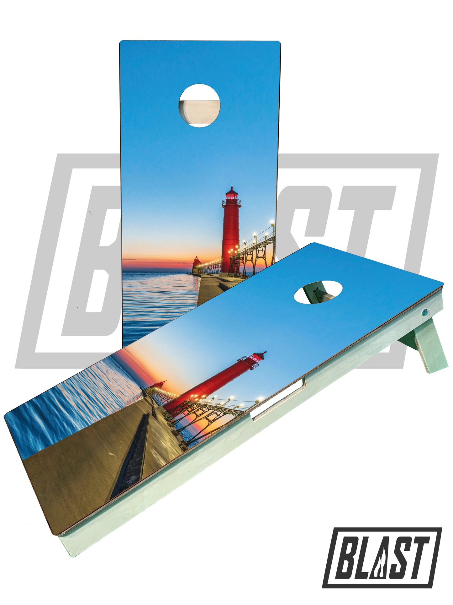 Premium Grand Haven Lighthouse Cornhole Boards - Ultimate Outdoor Fun - Korvel