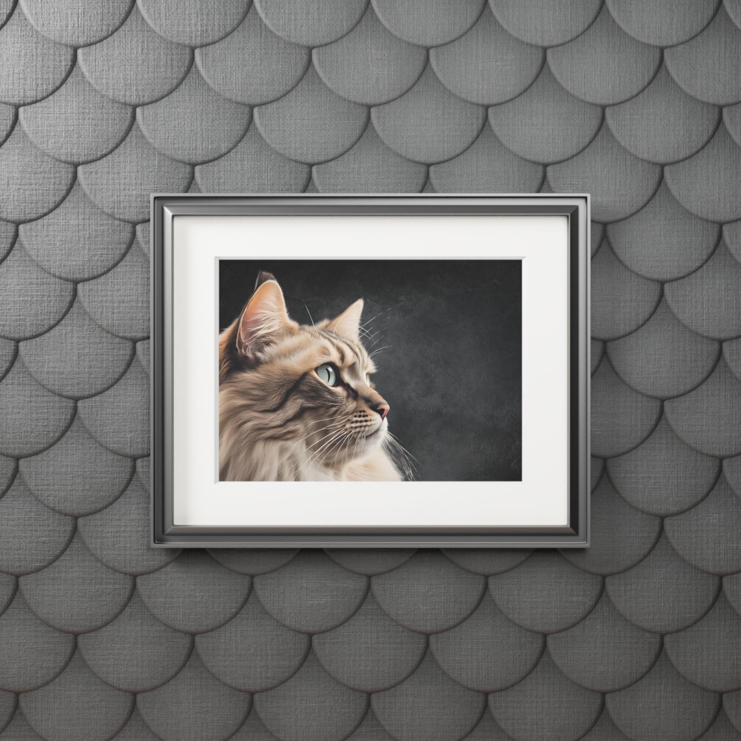 Impresión de Arte de Gato Gris con Marco Passepartout