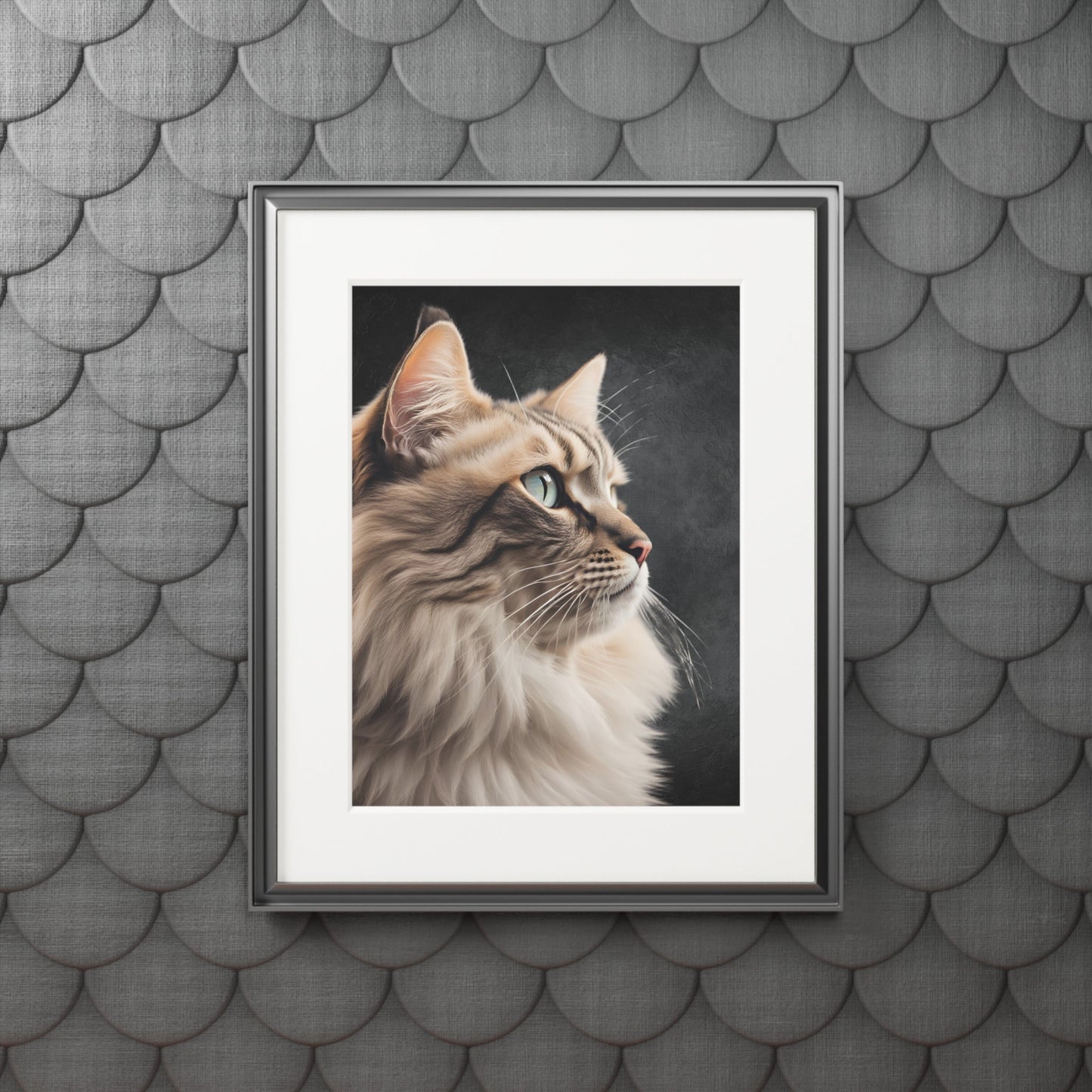 Impresión de Arte de Gato Gris con Marco Passepartout