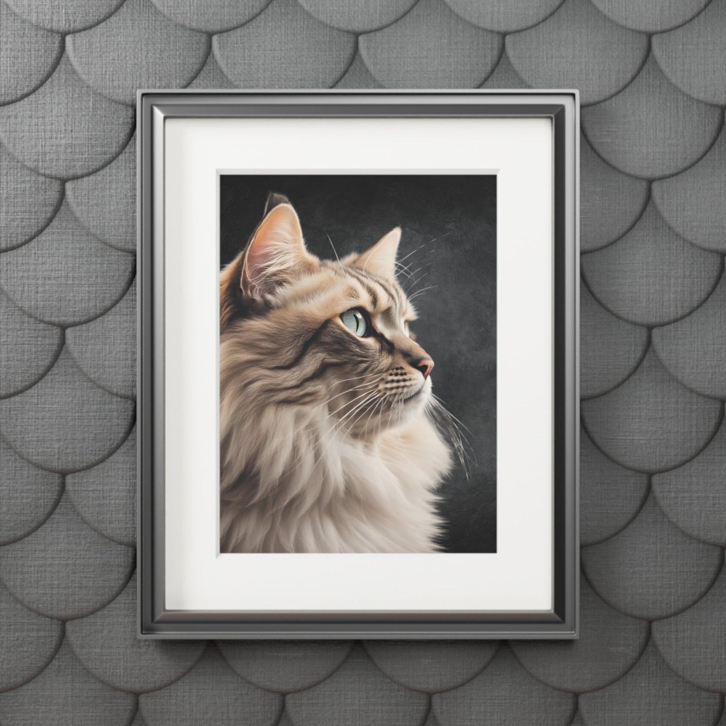 Impresión de Arte de Gato Gris con Marco Passepartout