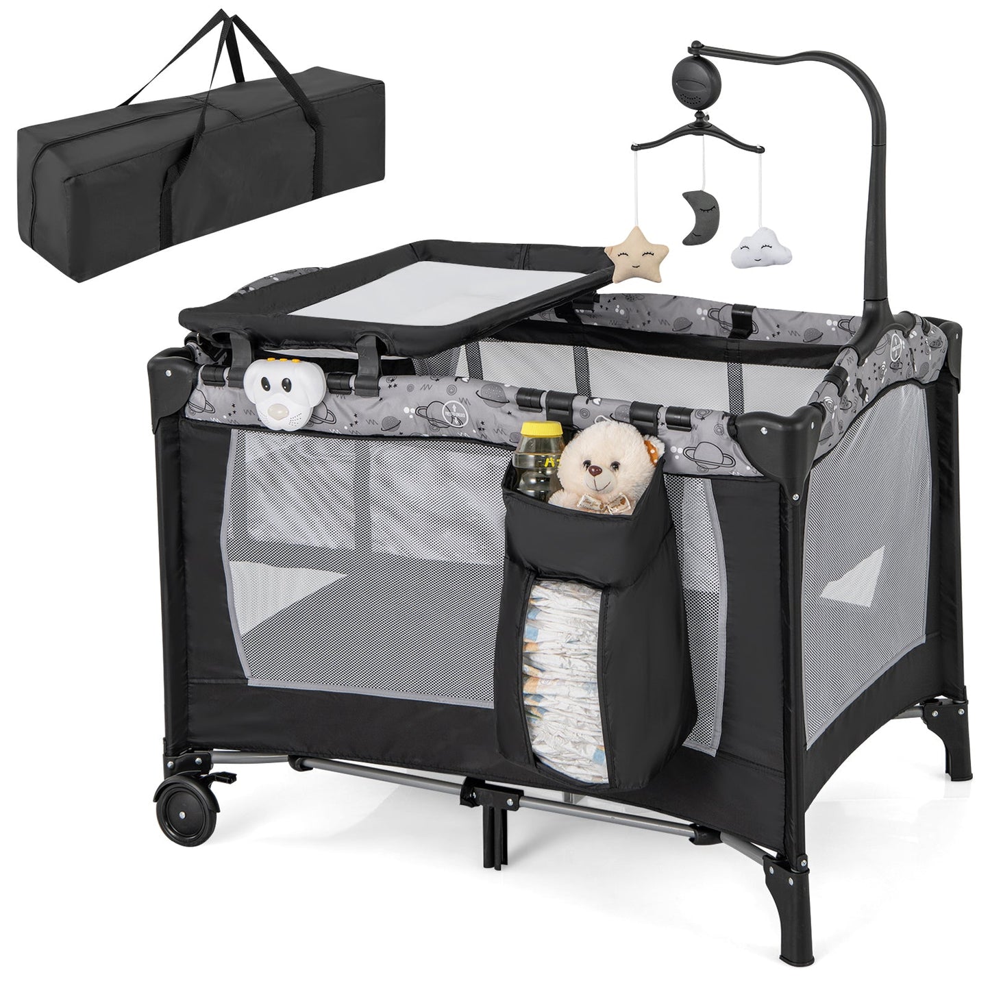 Multi-Functional Baby Playpen with Mattress and Changing Table - Gray