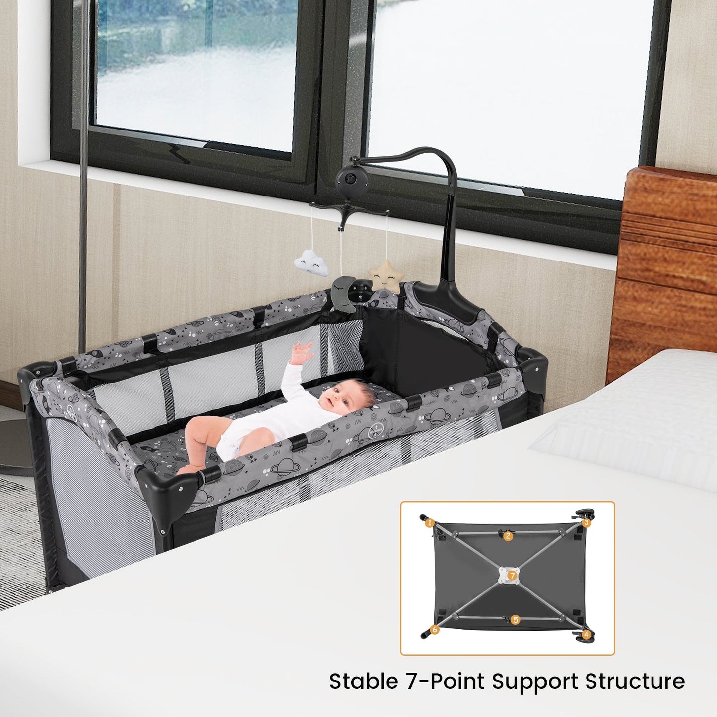 Multi-Functional Baby Playpen with Mattress and Changing Table - Gray