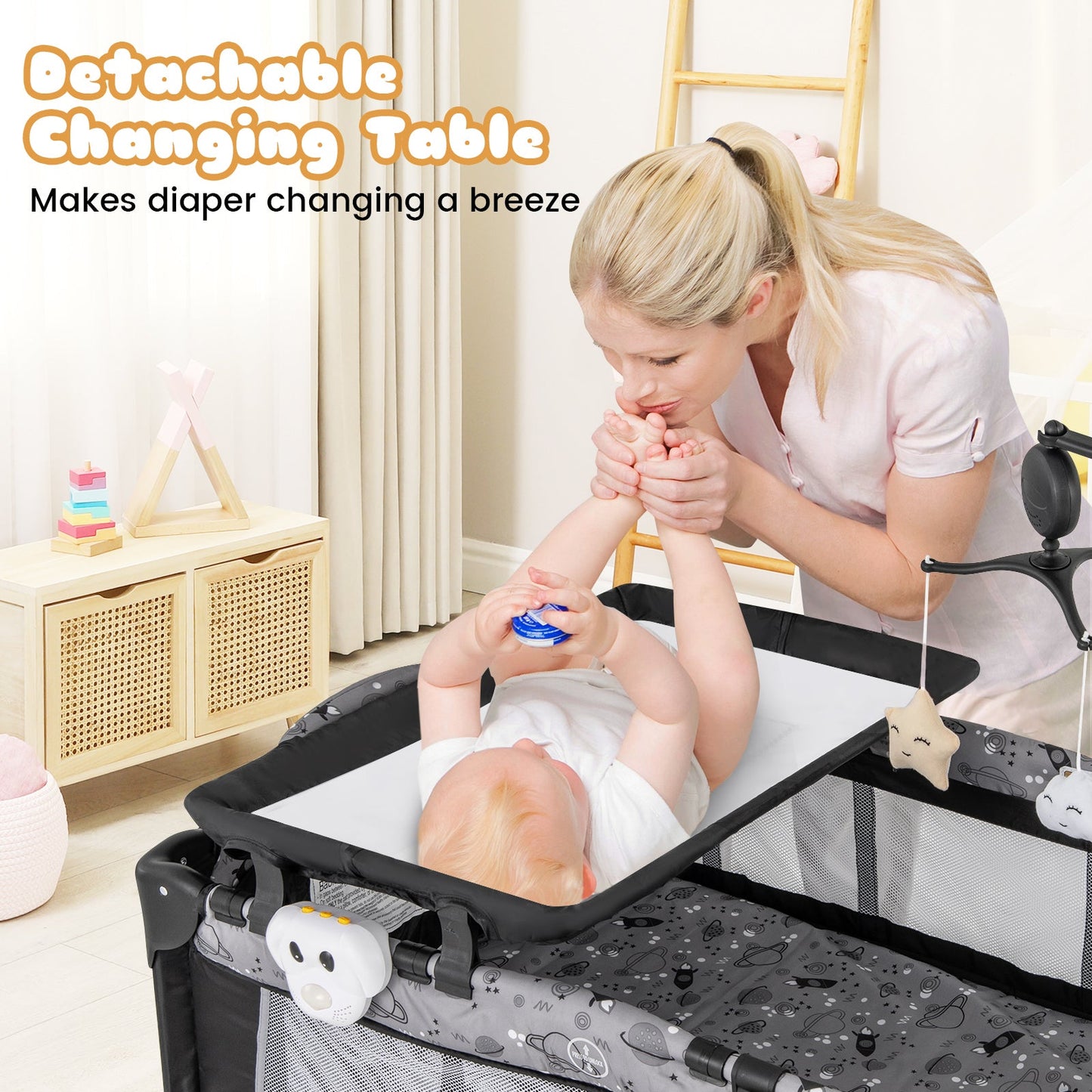 Multi-Functional Baby Playpen with Mattress and Changing Table - Gray