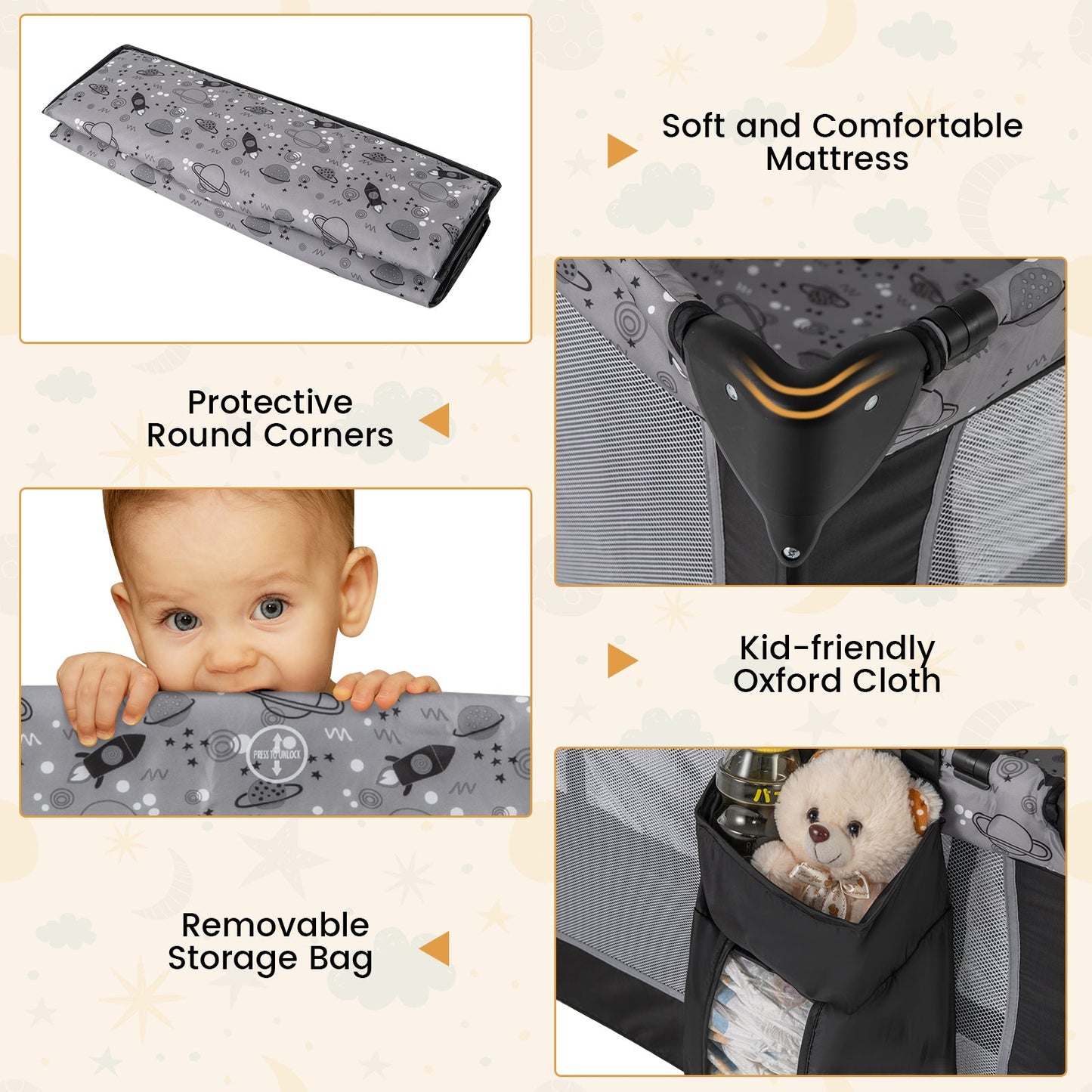 Multi-Functional Baby Playpen with Mattress and Changing Table - Gray