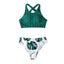 Ensemble de bikini à rayures vertes et imprimé feuilles pour femmes