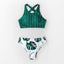Ensemble de bikini à rayures vertes et imprimé feuilles pour femmes