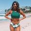 Ensemble de bikini à rayures vertes et imprimé feuilles pour femmes