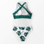 Ensemble de bikini à rayures vertes et imprimé feuilles pour femmes