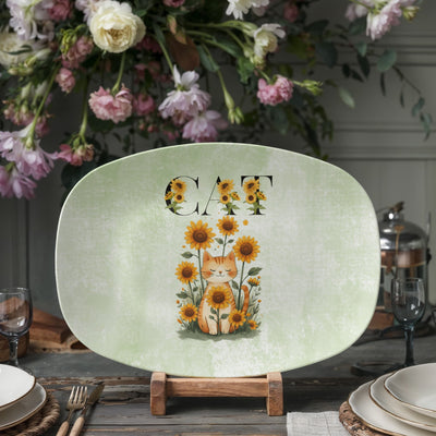 Plat de service collectible en forme de chat tournesol vert