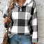 Grid printed loose casual fashionable button long sleeved hooded sweatshirt - Korvel