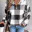Grid printed loose casual fashionable button long sleeved hooded sweatshirt - Korvel