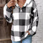 Grid printed loose casual fashionable button long sleeved hooded sweatshirt - Korvel