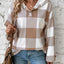 Grid printed loose casual fashionable button long sleeved hooded sweatshirt - Korvel