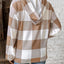 Grid printed loose casual fashionable button long sleeved hooded sweatshirt - Korvel