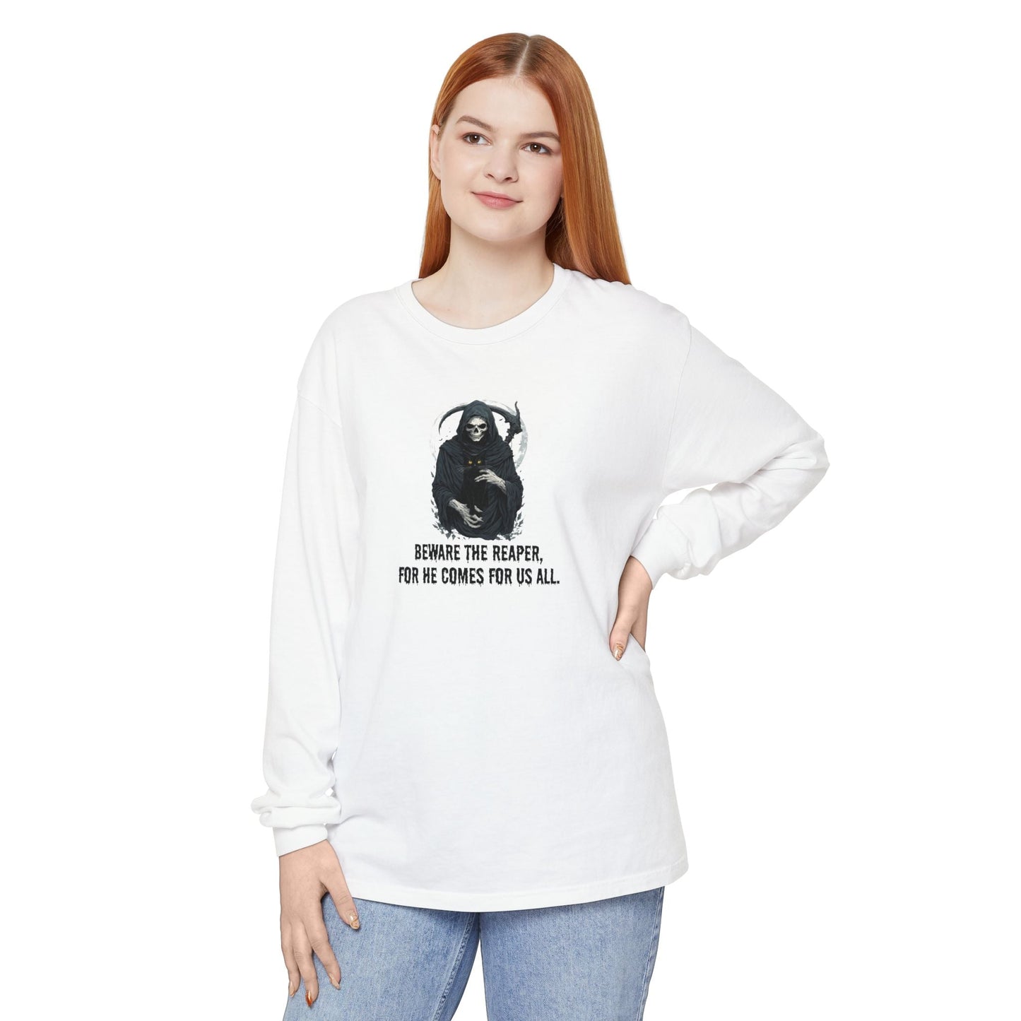 T-shirt à manches longues Chat Faucheuse pour Halloween