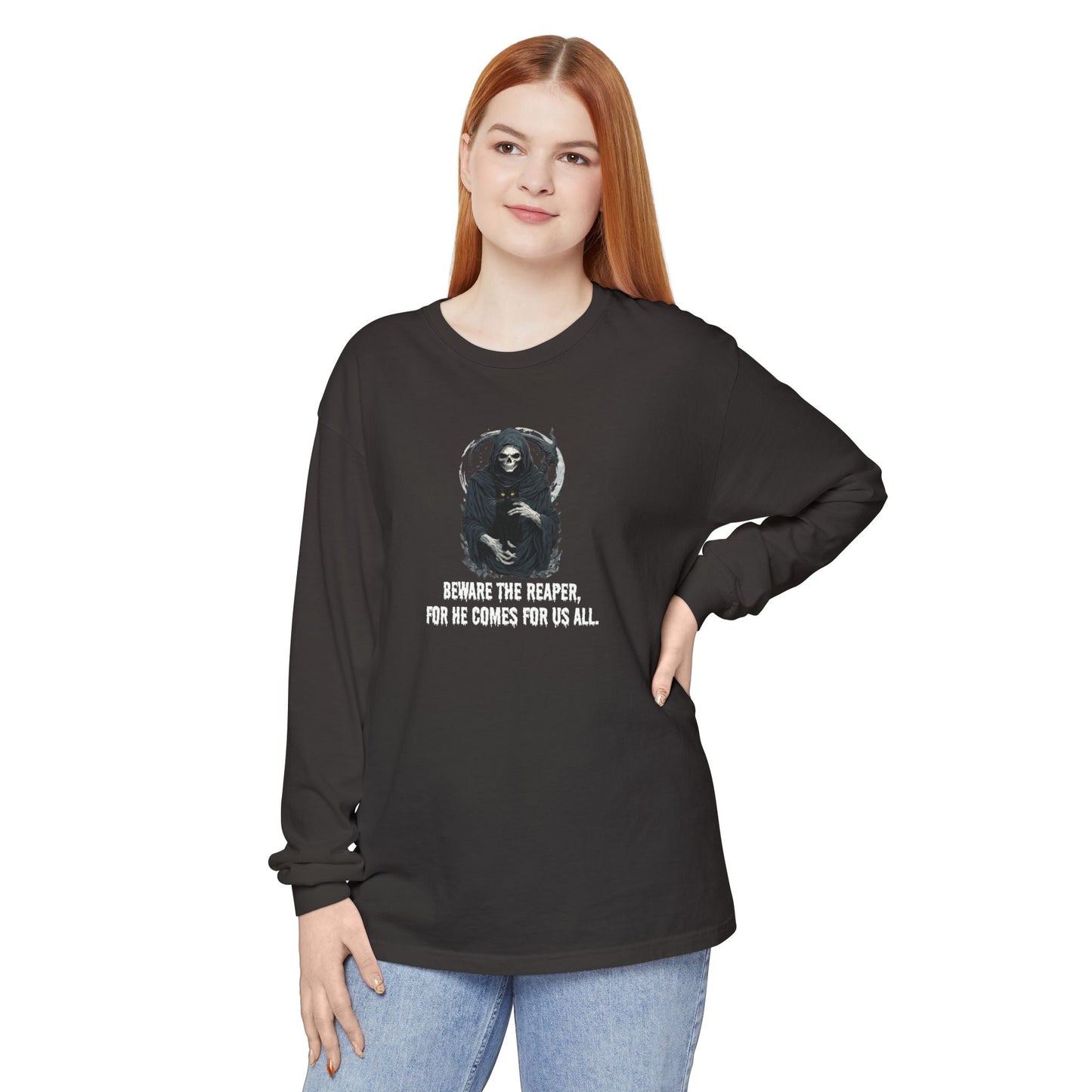 T-shirt à manches longues Chat Faucheuse pour Halloween
