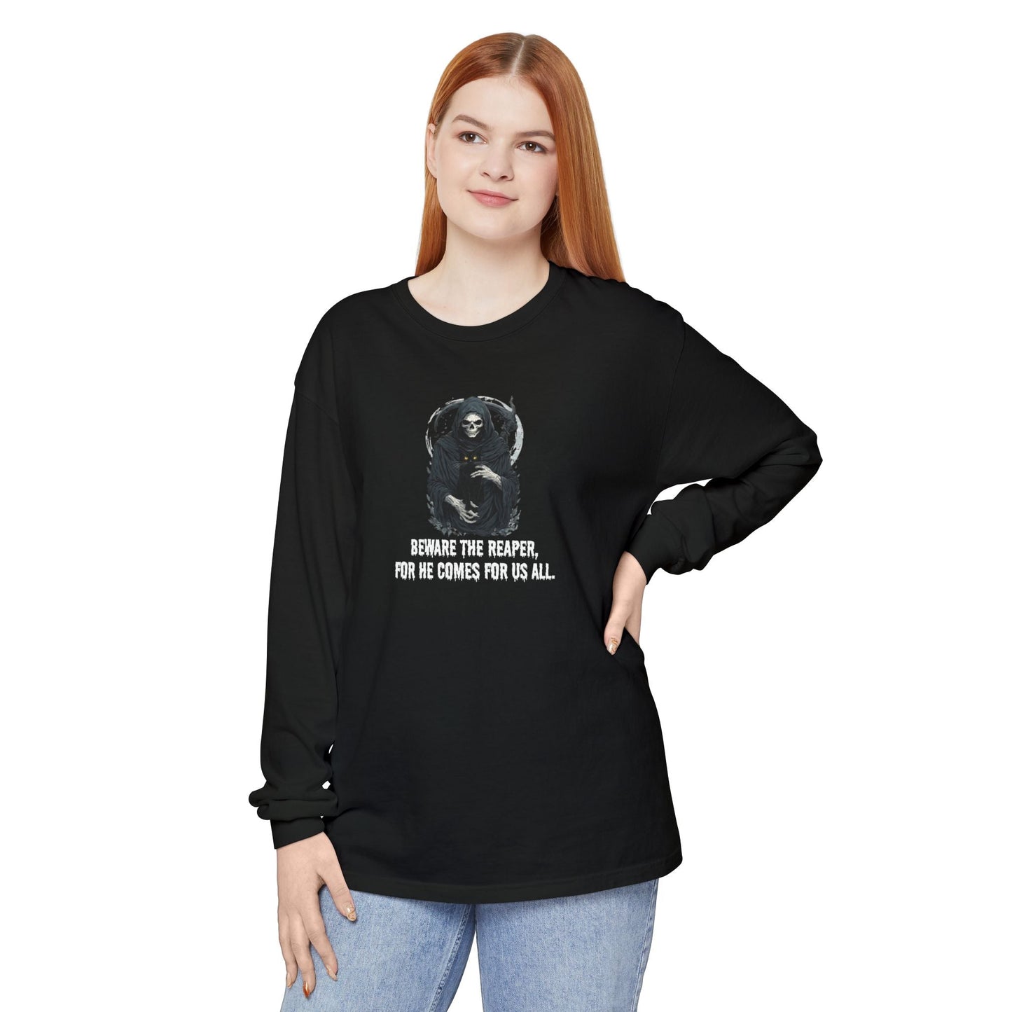 T-shirt à manches longues Chat Faucheuse pour Halloween