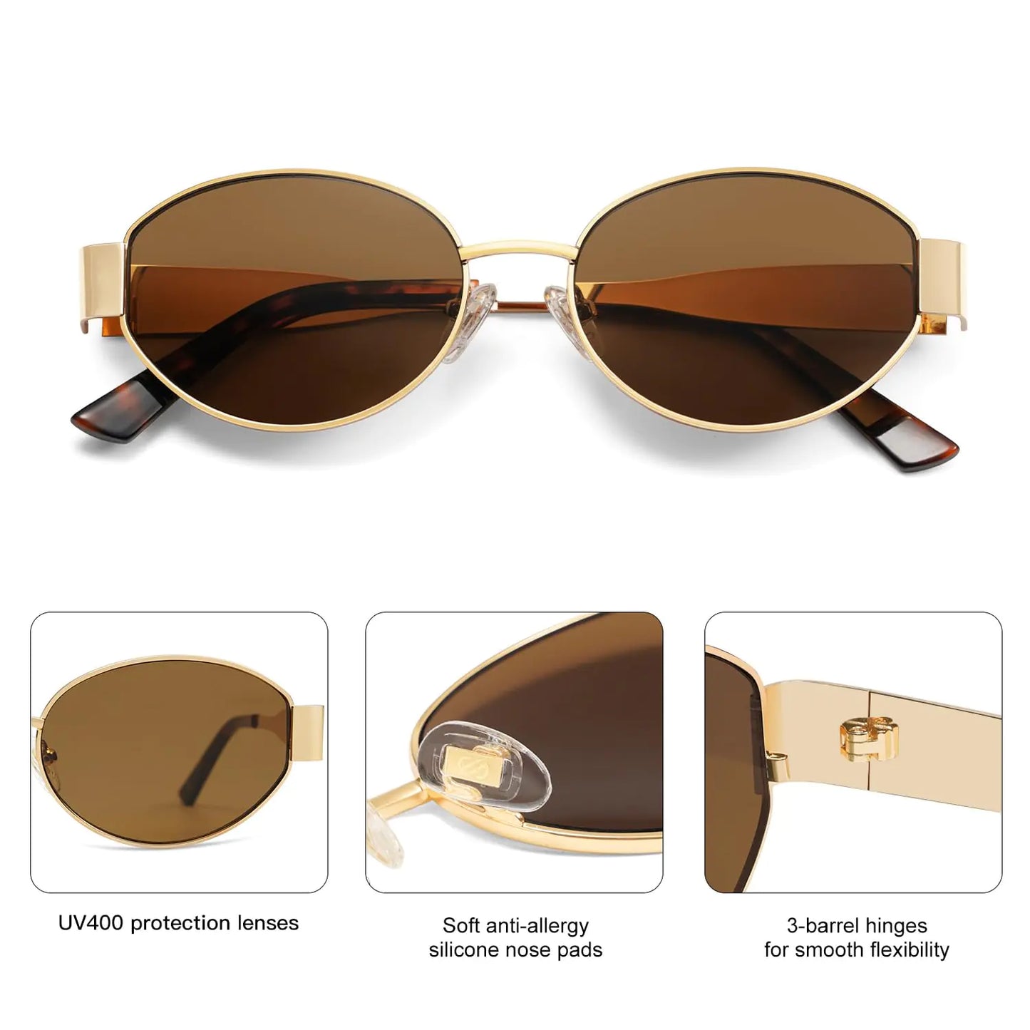 Lunettes de soleil ovales rétro SOJOS - Protection classique UV400