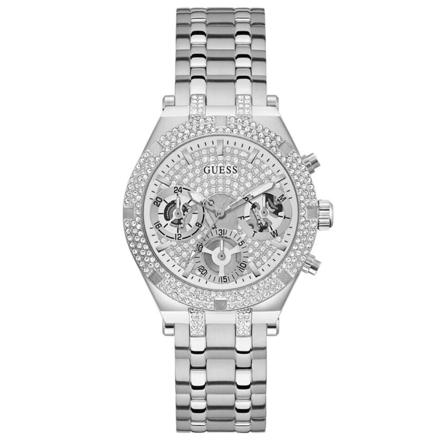 Reloj multifuncional de tono plateado para mujer Guess