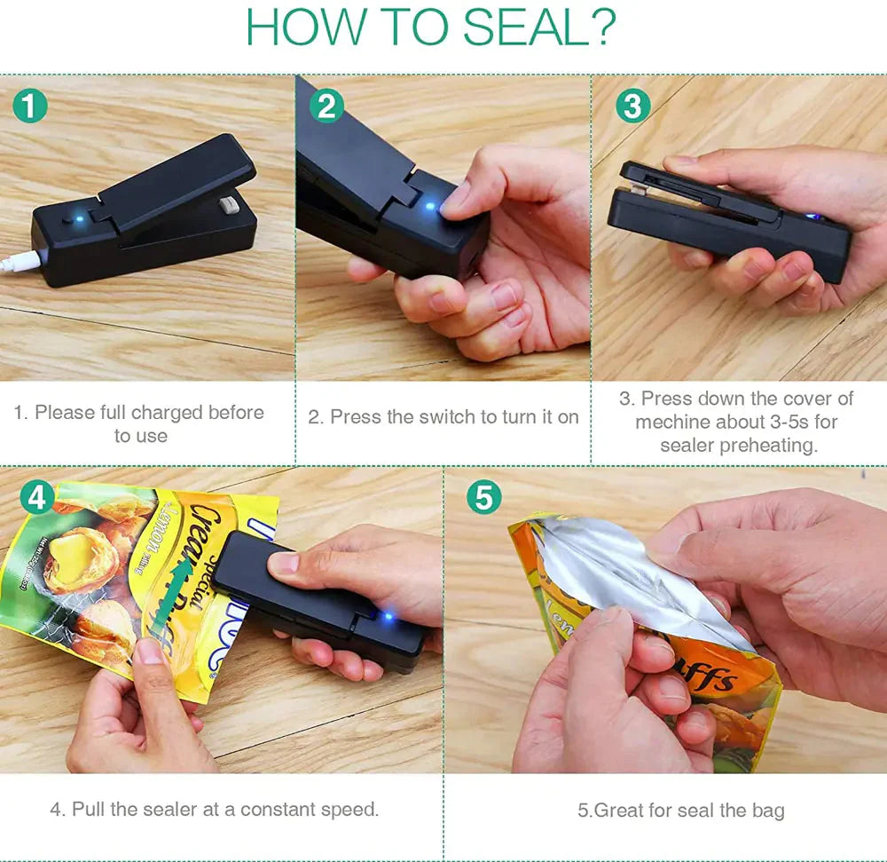 Sellador de bolsas mini portátil recargable